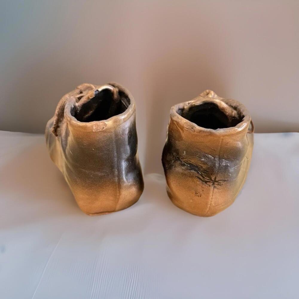 Vintage Bronzed Dipped Copper Toddler Baby Shoe Set of 2 - Picture 3 of 5